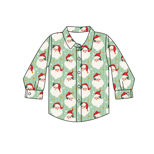 Long sleeves santa kids boys Christmas button down shirt