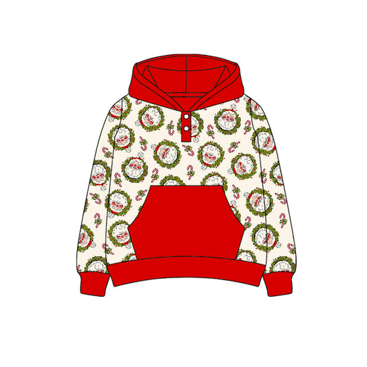 Santa candy cane red pocket kids Christmas hoodie