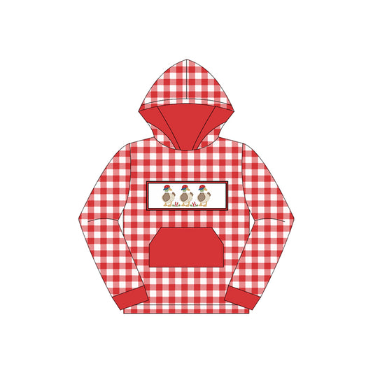 Red polka dots duck plaid pocket baby kids hoodie