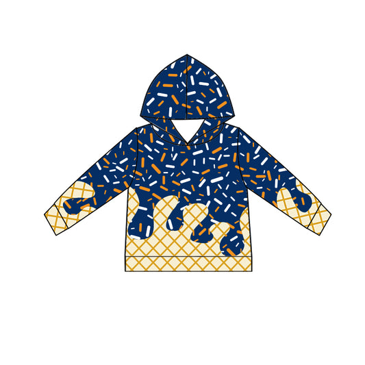 Long sleeves blue orange ice cream sprinkle boys hoodie