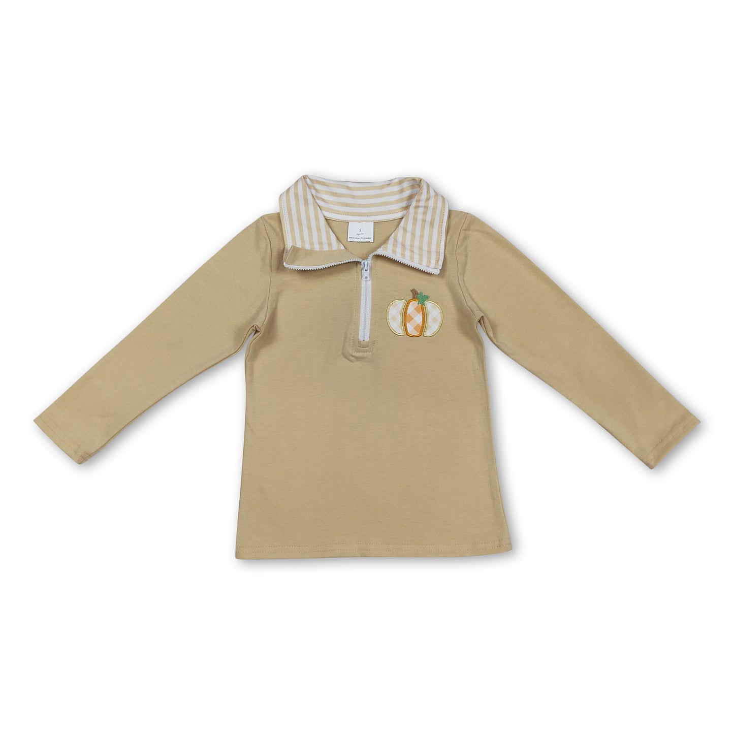 Long sleeves plaid pumpkin kids boys fall zipper pullover