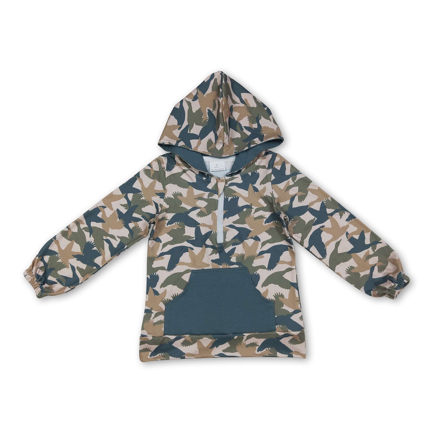 Long sleeves pocket duck pattern kids boys zipper hoodie
