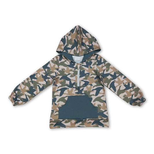 Long sleeves pocket duck pattern kids boys zipper hoodie