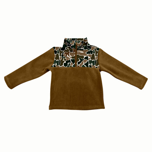 Brown camo long sleeves kids boys winter zipper pullover