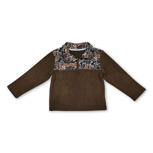 Brown camo long sleeves kids boys winter zipper pullover