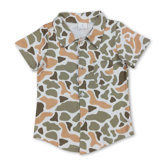 Short sleeves light color camo kids boys button down shirt