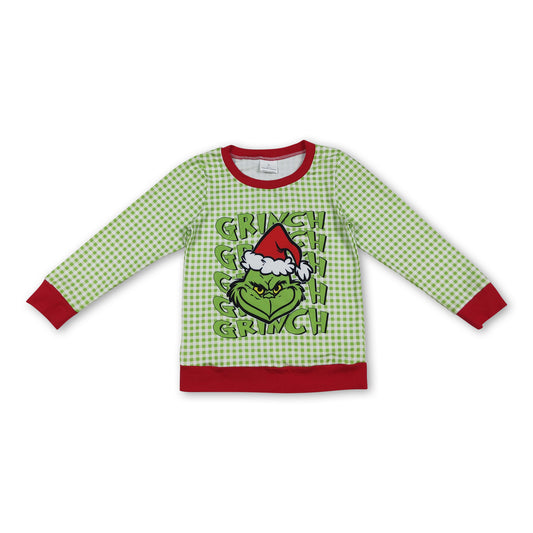 Green face plaid long sleeves boys Christmas shirt