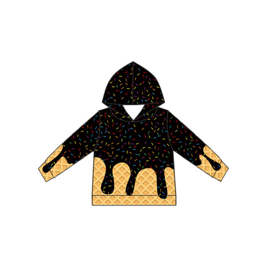 Long sleeves black ice cream sprinkle kids hoodie