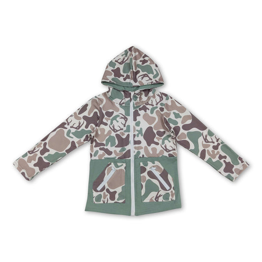 Long sleeves camo seer pockets kids hooded jacket