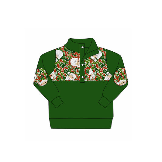 Red green camo santa kids boys Christmas pullover