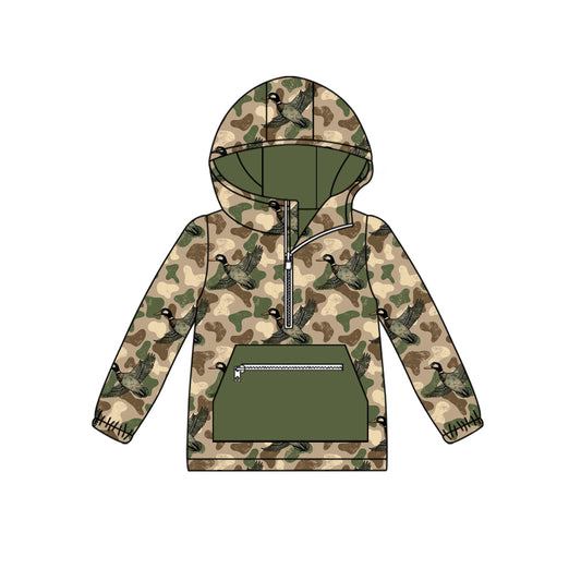 Long sleeves camo duck pocket zipper boy hoodie