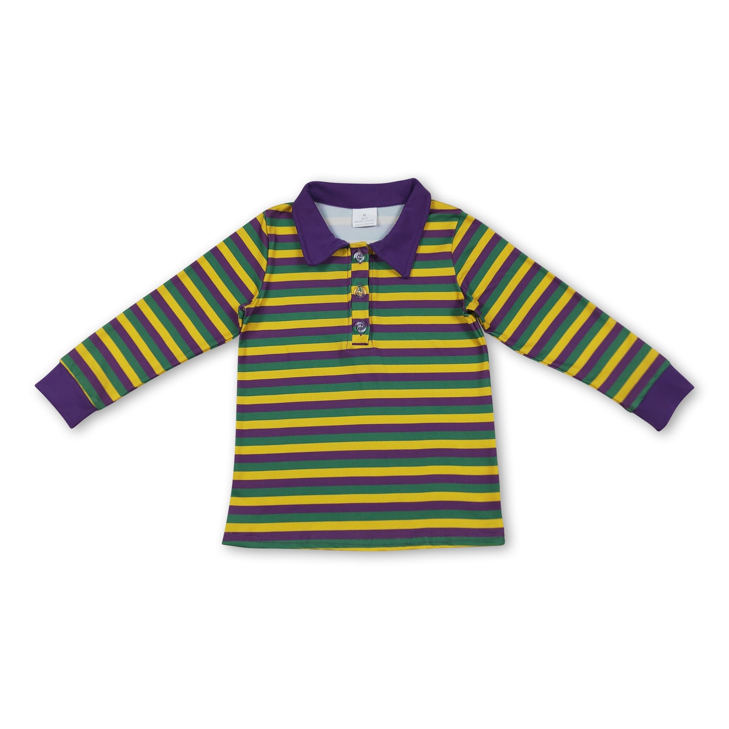Purple green yellow stripe boys mardi gras polo shirt