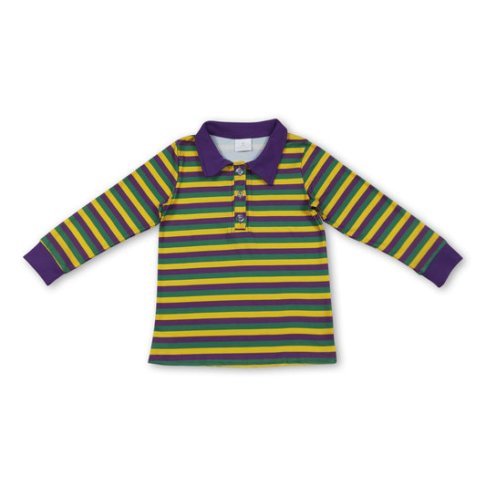 Purple green yellow stripe boys mardi gras polo shirt
