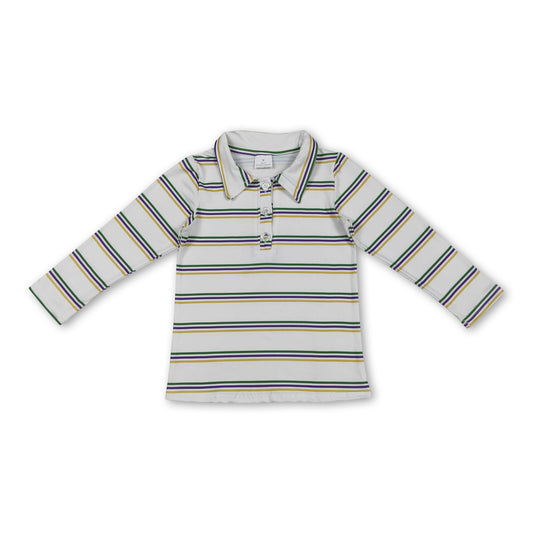 Green purple yellow stripe boys Mardi Gras polo shirt