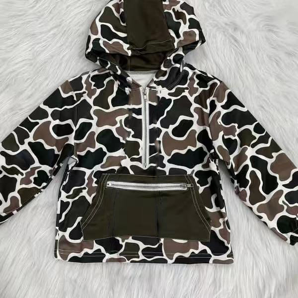 Long sleeves camo pocket zipper boy hoodie