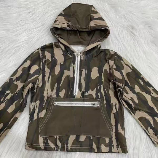 boy Long sleeves  camo pocket zipper hoodie