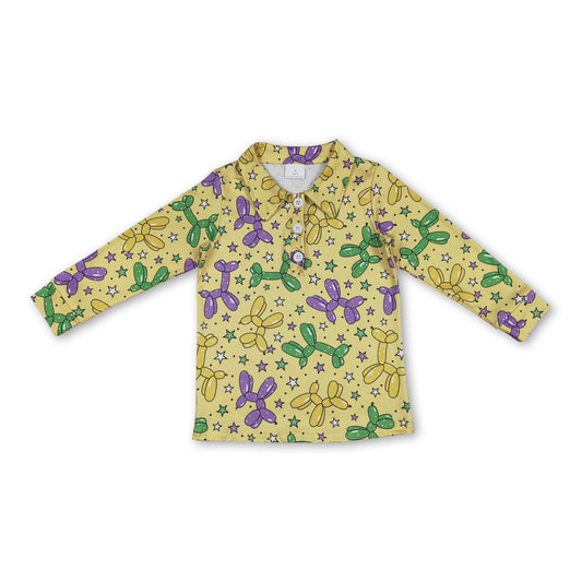 Yellow long sleeves purple green boys Mardi Gras shirt