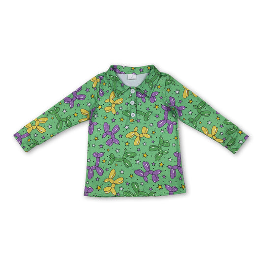 Green long sleeves balloon kids boys Mardi Gras shirt