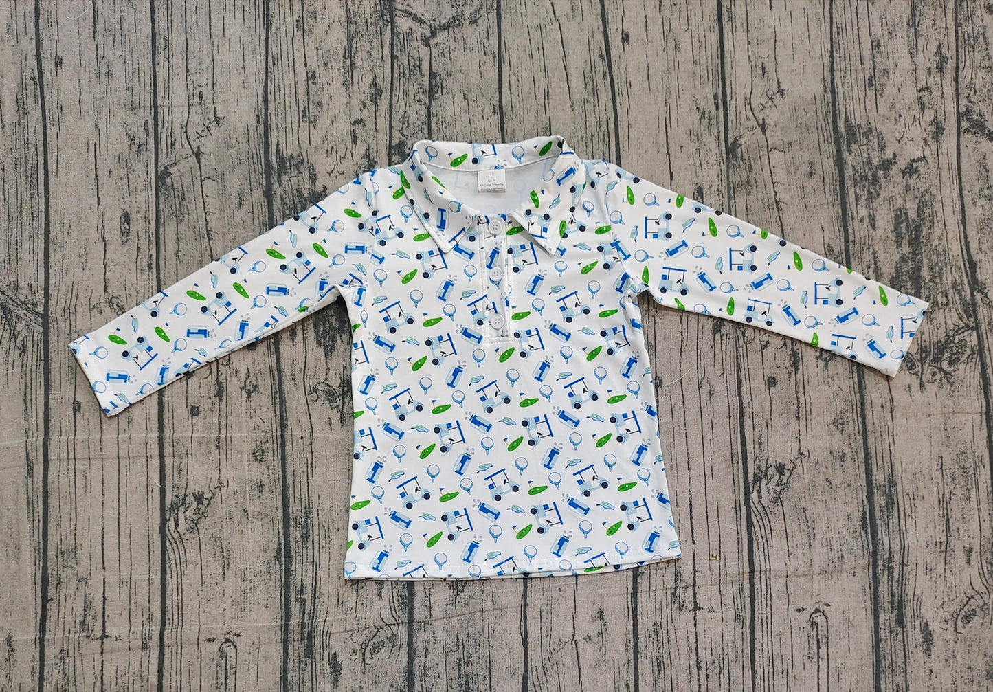 Long sleeves white golf kids boys polo shirt