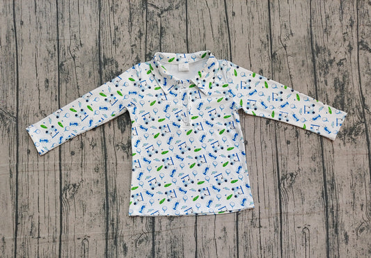 Long sleeves white golf kids boys polo shirt