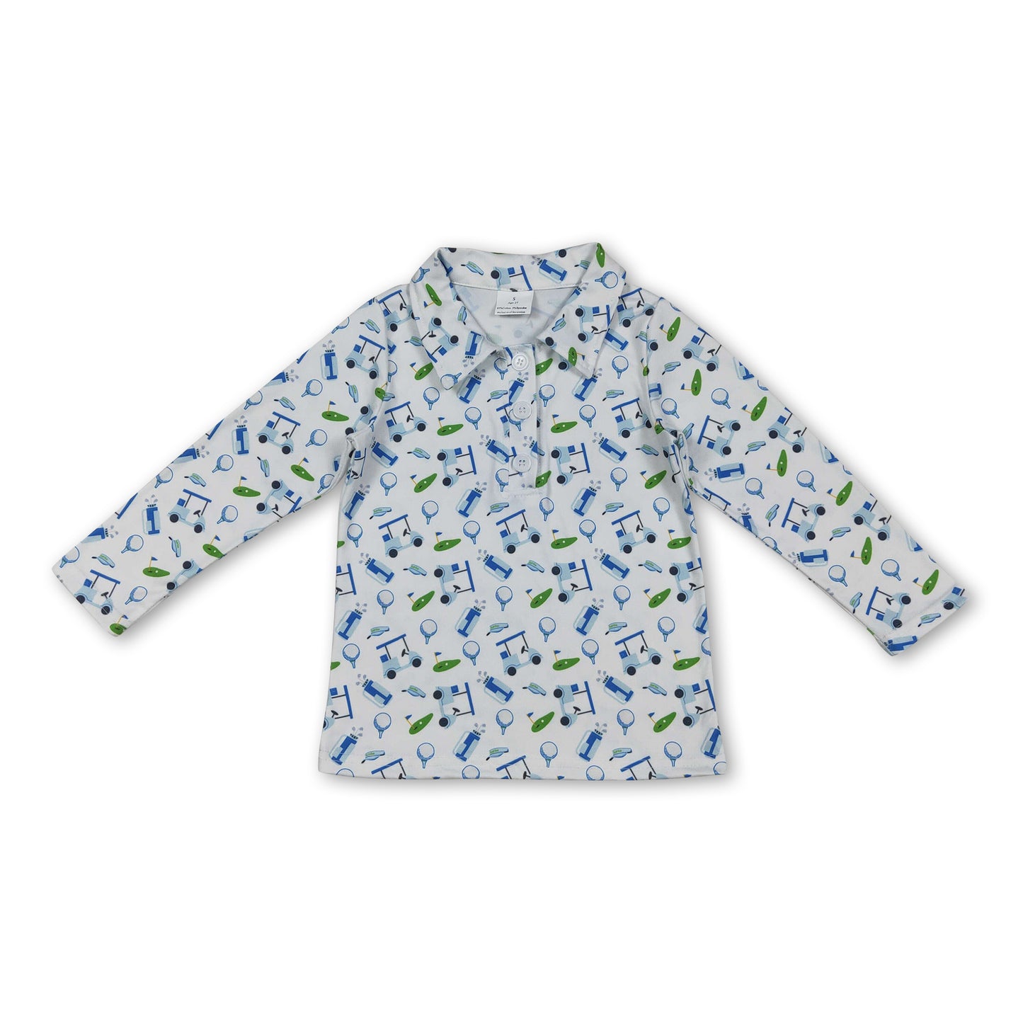 Long sleeves white golf kids boys polo shirt