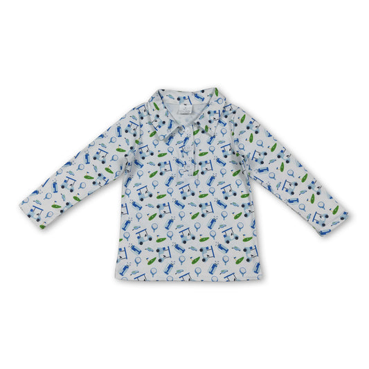 Long sleeves white golf kids boys polo shirt