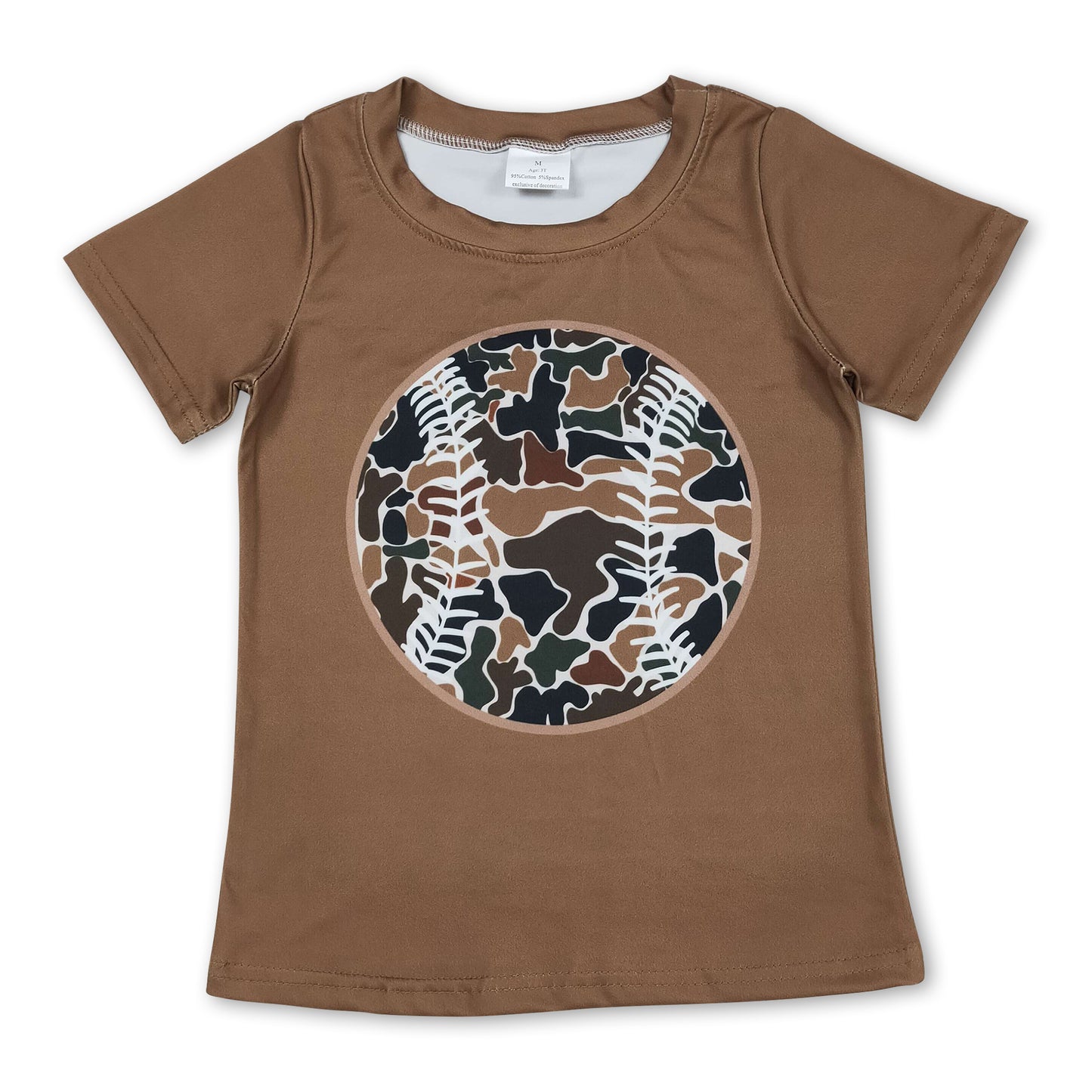 Short sleeves baseball brown camo kids boys T-shirt