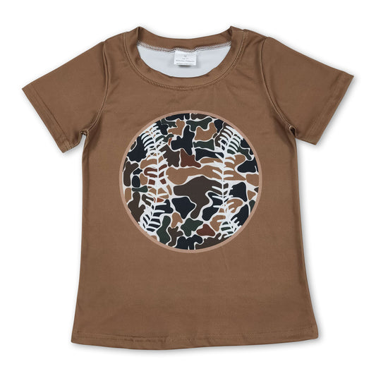 Short sleeves baseball brown camo kids boys T-shirt
