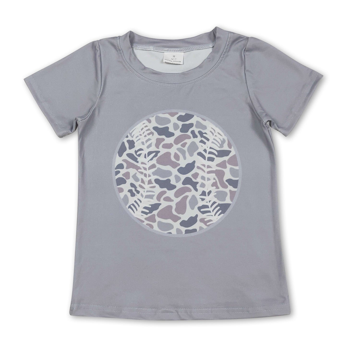 Short sleeves baseball grey camo kids boys T-shirt
