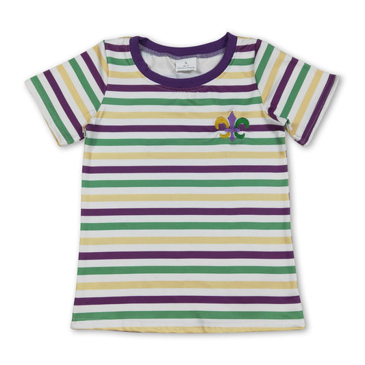 Short sleeves purple yellow green stripe boys Mardi Gras shirt