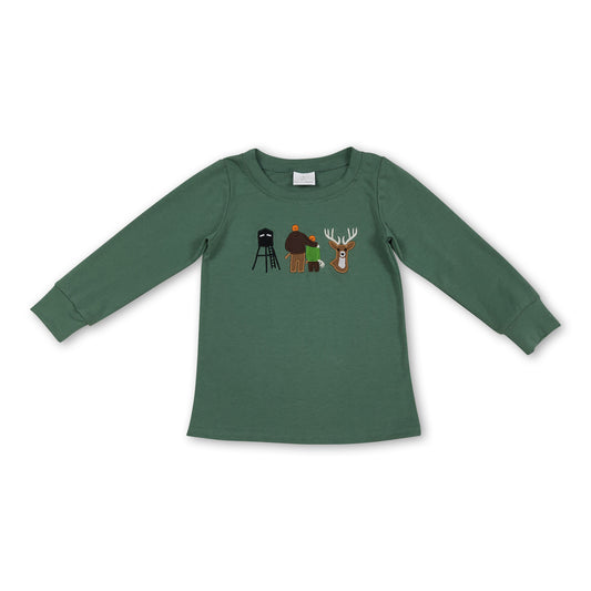 Long sleeves deer embroidery kids boys shirts