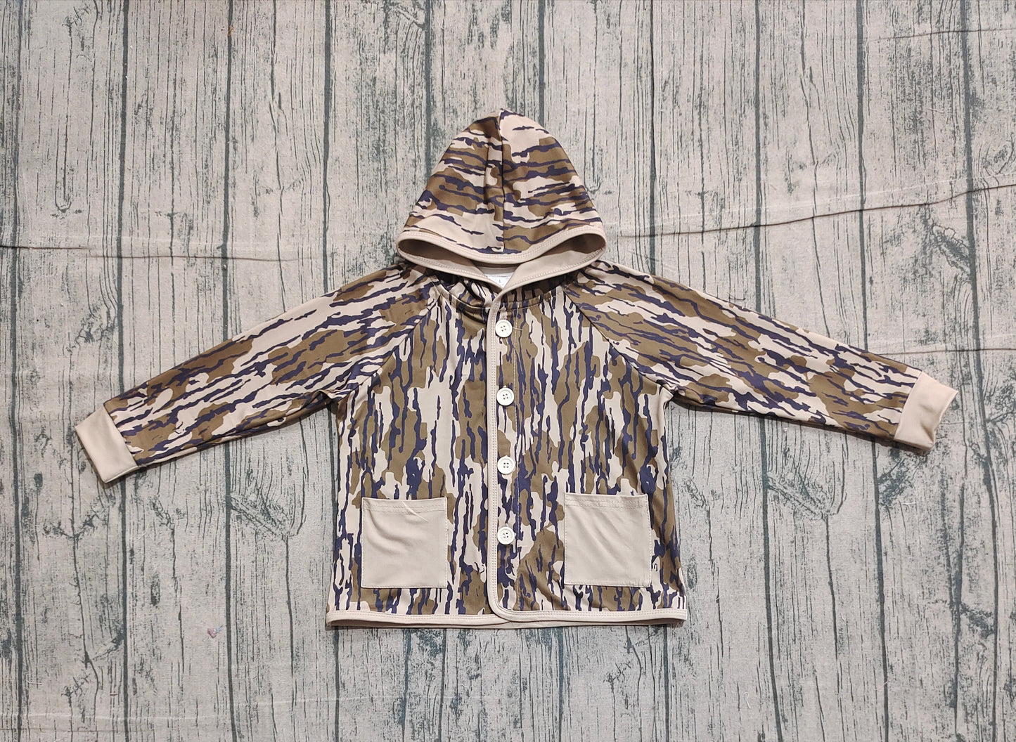 Khaki pockets camo kids boys hooded jackets