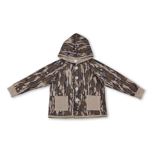Khaki pockets camo kids boys hooded jackets