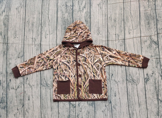 Dark brown pockets camo kids boys hooded jackets