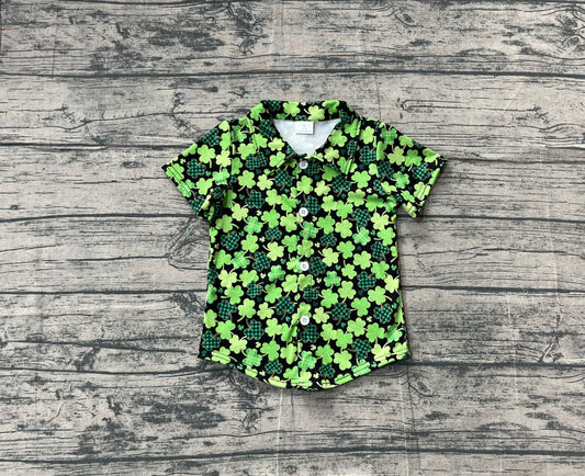 Green clover boys St Patrick's day button down shirt