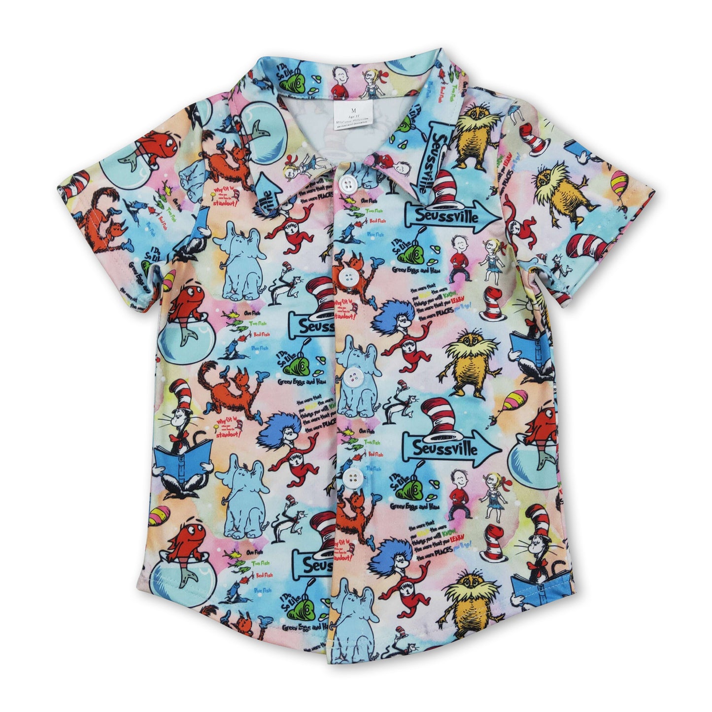 Short sleeves cat hat elephant boys button down shirt