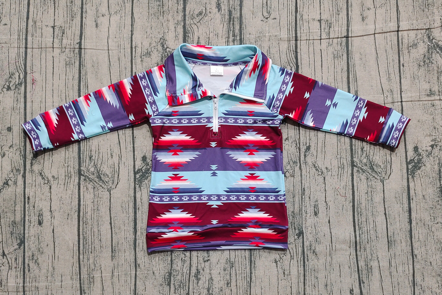 Long sleeves aztec western kids zipper pullover