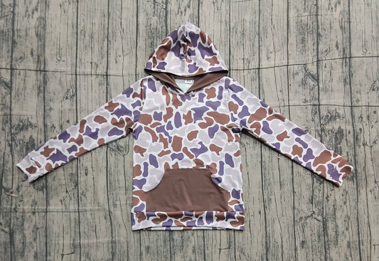 Long sleeves brown camo pocket adult men hoodie