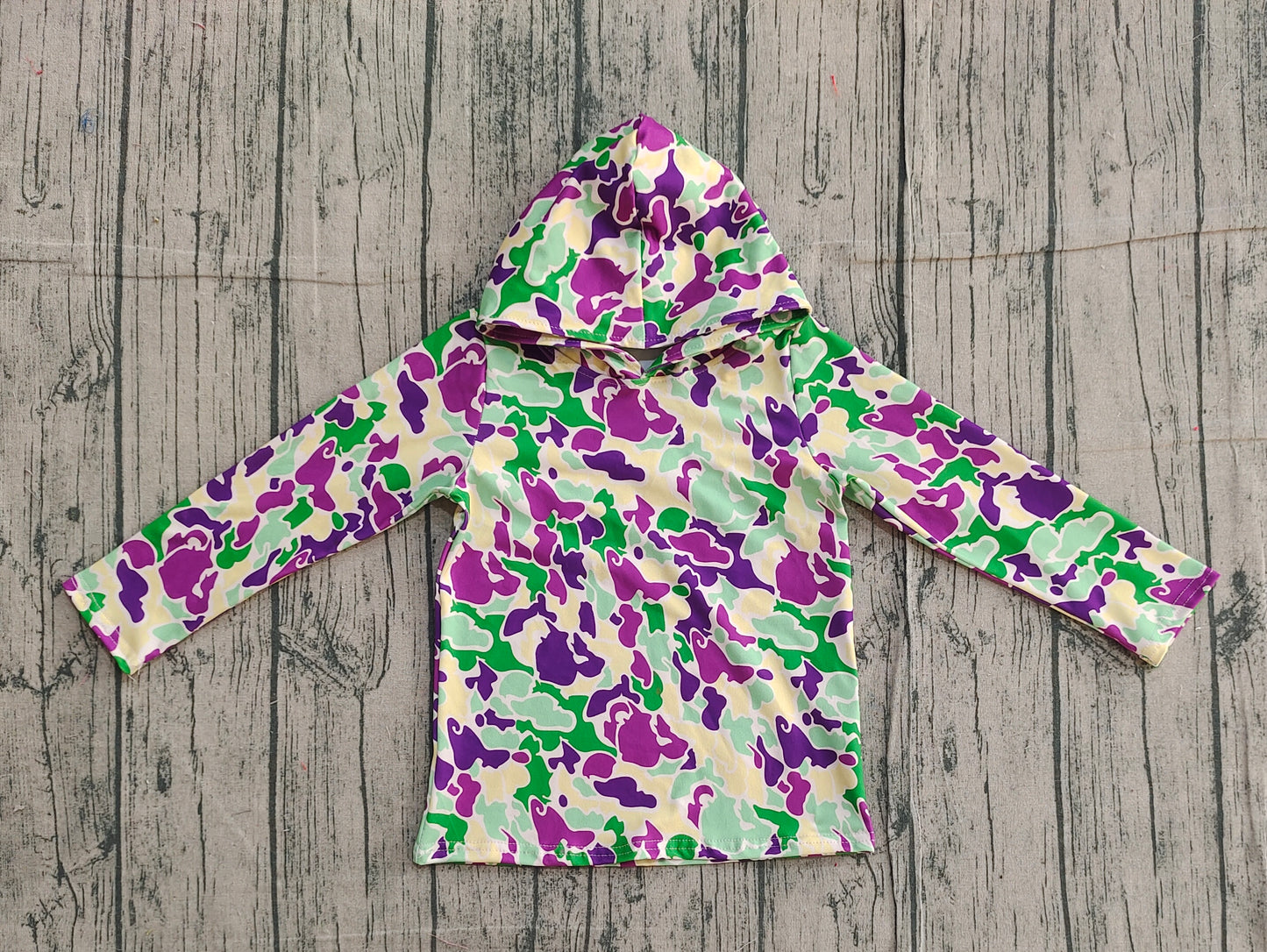 Purple yellow green camo kids boys Mardi Gras hoodie