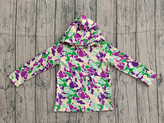 Purple yellow green camo kids boys Mardi Gras hoodie