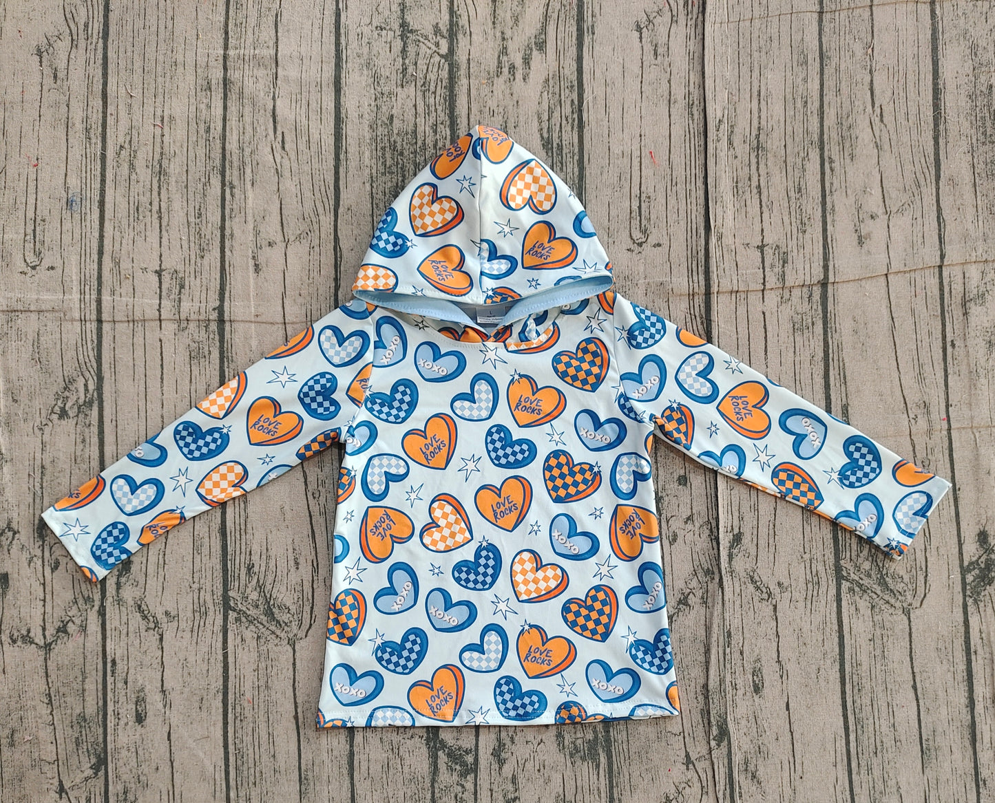 Long sleeves blue heart kids boys Valentine's hoodie