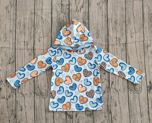 Long sleeves blue heart kids boys Valentine's hoodie