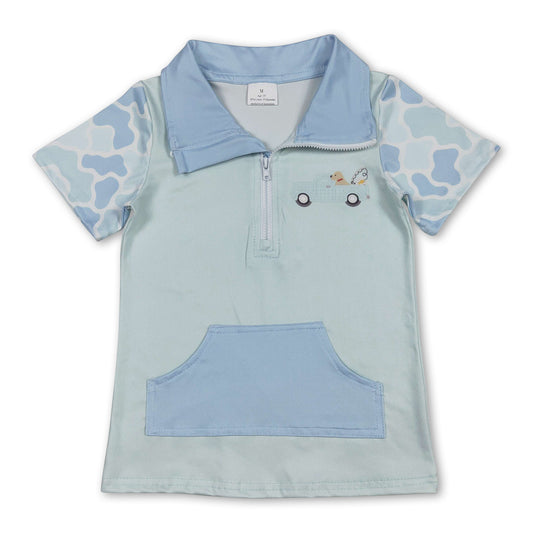 Camo short sleeves dog fishing pocket kids boys pullover