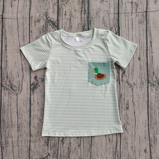 Short sleeves duck pocket stripe kids boys shirt