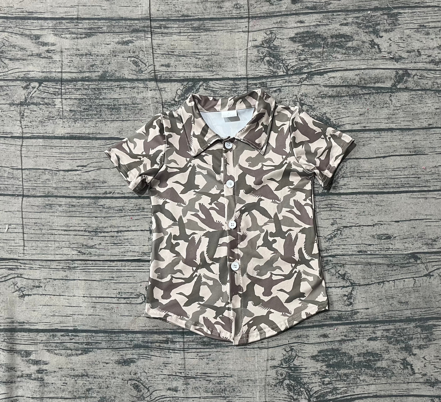 Short sleeves duck camo kids boys button down shirt