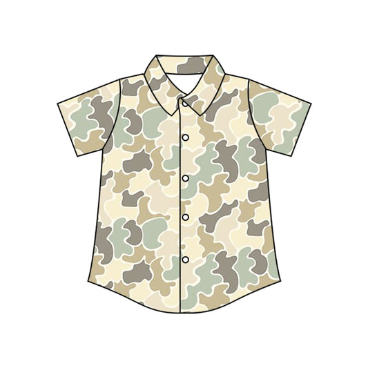 Short sleeves beige camo kids boys button down shirt