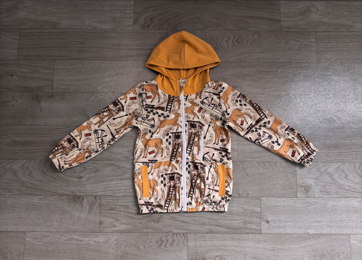 Long sleeves deer pocket kids boys zipper hoodie