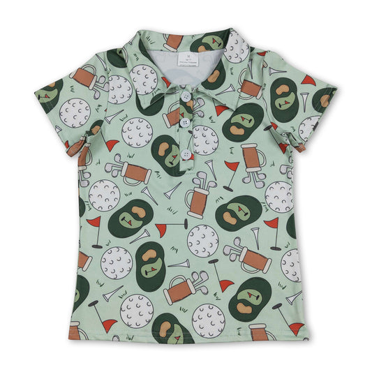Short sleeves green flag golf kids boys polo shirt