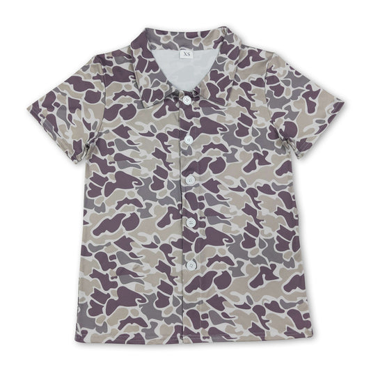 Short sleeves camo adult men button down top
