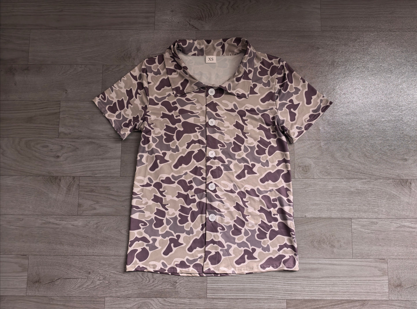 Short sleeves camo adult men button down top